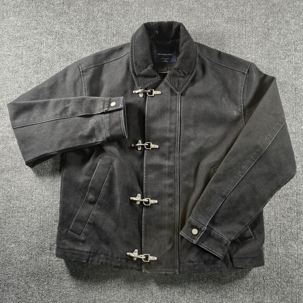 Abercrombie & Fitch Mens Canvas Workwear Jacket Black Firemans Clasp Medium